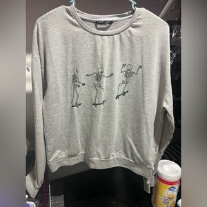 Gray Skeleton Skateboard Crewneck Sweater
